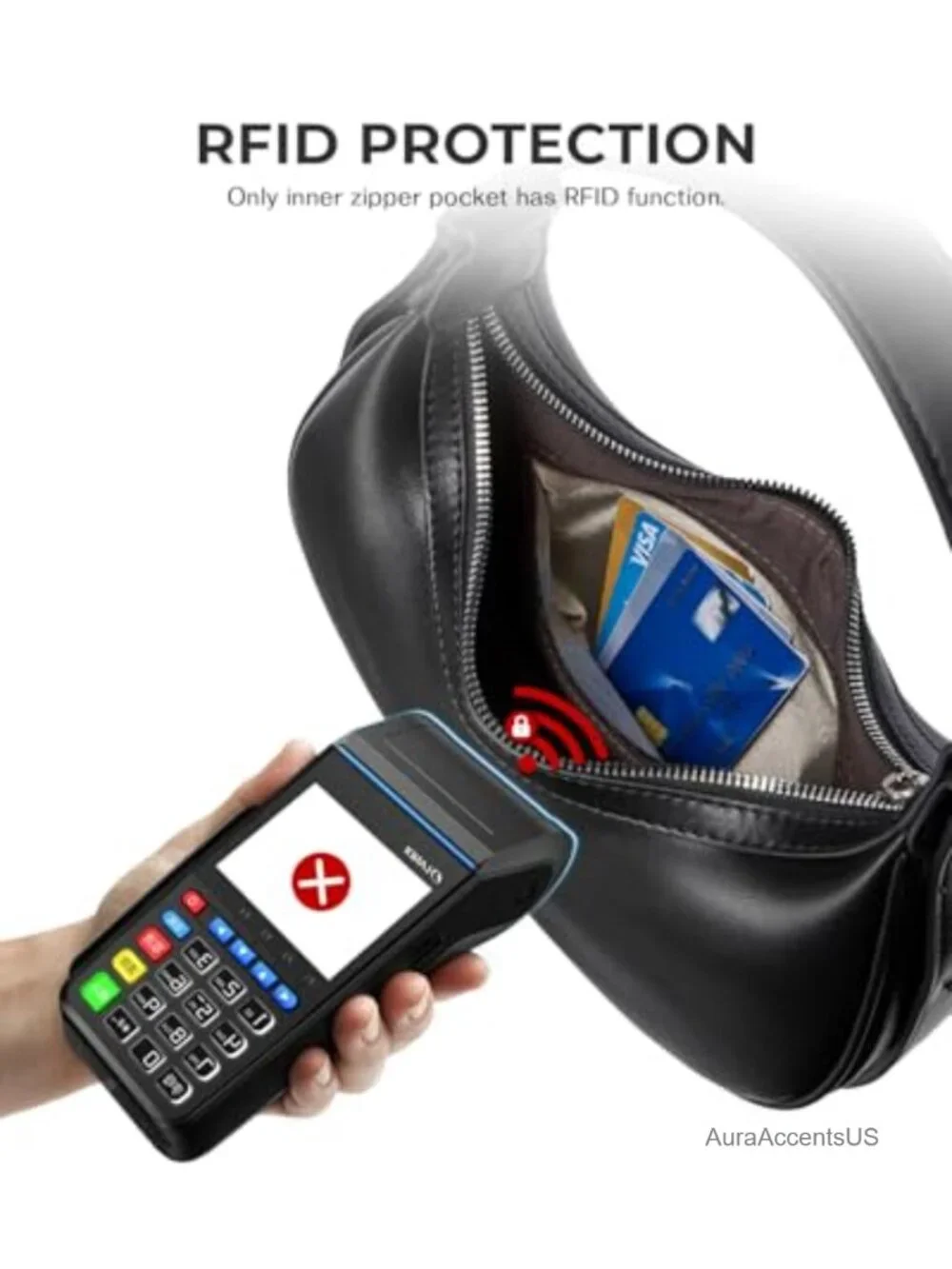 Vegan Leather RFID Blocking Crescent Hobo Bag Shoulder Purse